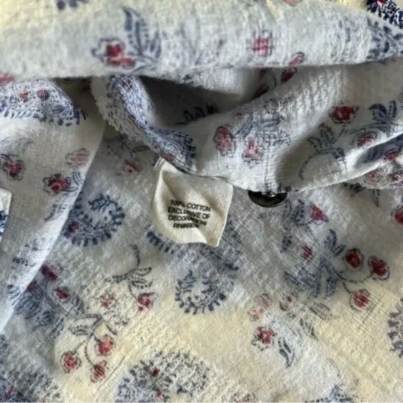 Ruff Hewn Boho Paisley Button Down Blouse - Red White Blue Crochet Large - Picture 8 of 10